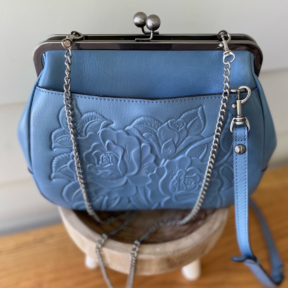 Authentic Patricia Nash Canisi Rose Tooled Leather Framed Satchel Crossbody Bag - Picture 3 of 15